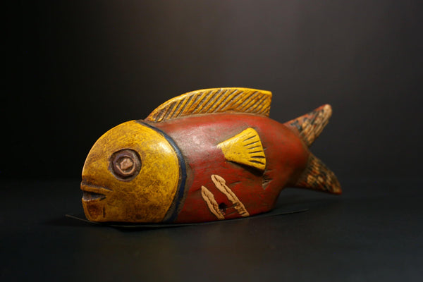 African Mask - Unique Bozo Fish Tribal Art Wooden Sculpture - Authentic Collectible for Home Décor and Ethnic Art Display-G3722