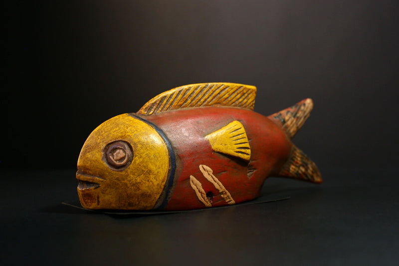 African Mask - Unique Bozo Fish Tribal Art Wooden Sculpture - Authentic Collectible for Home Décor and Ethnic Art Display-G3722