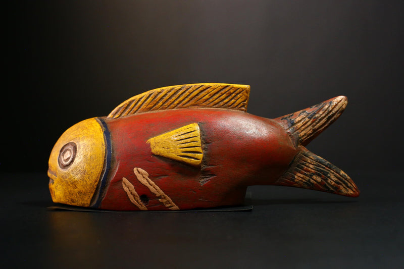 African Mask - Unique Bozo Fish Tribal Art Wooden Sculpture - Authentic Collectible for Home Décor and Ethnic Art Display-G3722