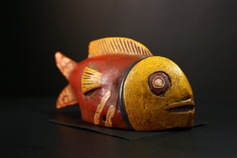 African Mask - Unique Bozo Fish Tribal Art Wooden Sculpture - Authentic Collectible for Home Décor and Ethnic Art Display-G3722