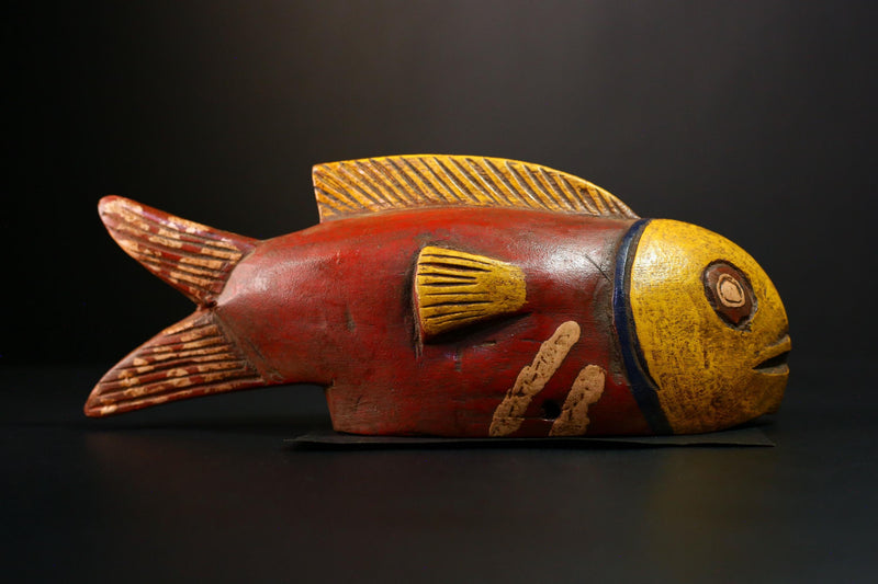 African Mask - Unique Bozo Fish Tribal Art Wooden Sculpture - Authentic Collectible for Home Décor and Ethnic Art Display-G3722