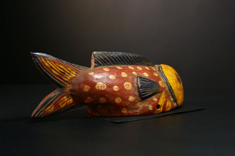 African Mask - Unique Bozo Fish Tribal Art Wooden Sculpture - Authentic Collectible for Home Décor and Ethnic Art Display-G3723