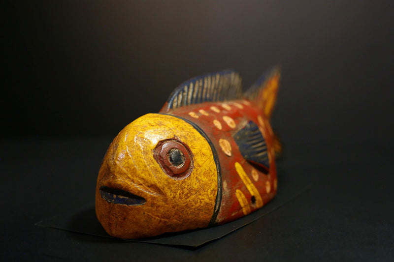 African Mask - Unique Bozo Fish Tribal Art Wooden Sculpture - Authentic Collectible for Home Décor and Ethnic Art Display-G3723