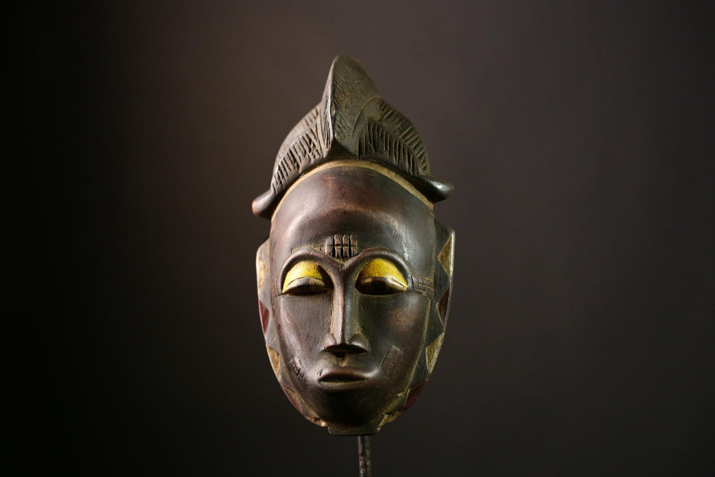 African Baule Mask Authentic Handcrafted Tribal Wooden Art, Antique Decorative Wall Hanging Sculpture from Ivory Coast -G3990