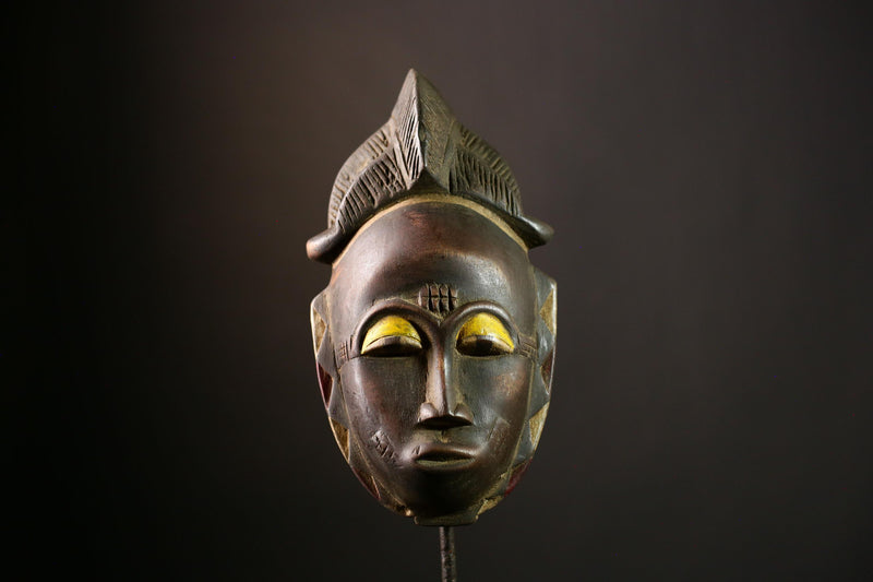 African Baule Mask Authentic Handcrafted Tribal Wooden Art, Antique Decorative Wall Hanging Sculpture from Ivory Coast -G3990