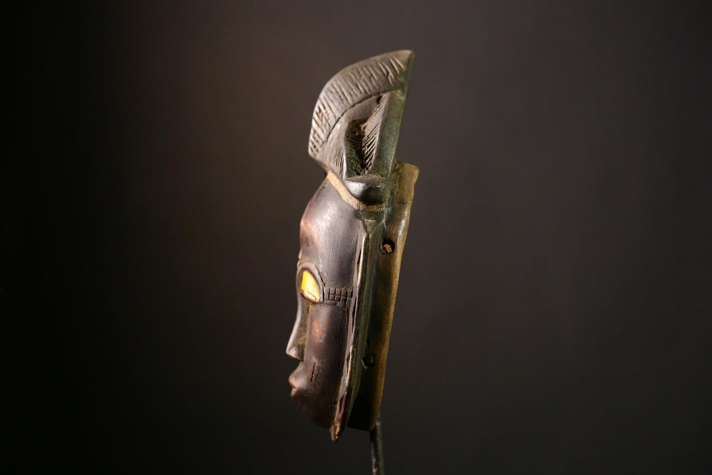 African Baule Mask Authentic Handcrafted Tribal Wooden Art, Antique Decorative Wall Hanging Sculpture from Ivory Coast -G3990
