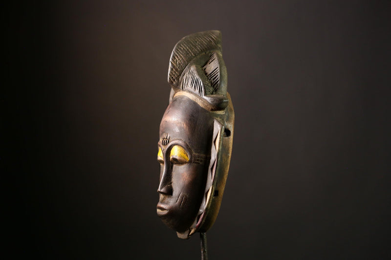 African Baule Mask Authentic Handcrafted Tribal Wooden Art, Antique Decorative Wall Hanging Sculpture from Ivory Coast -G3990