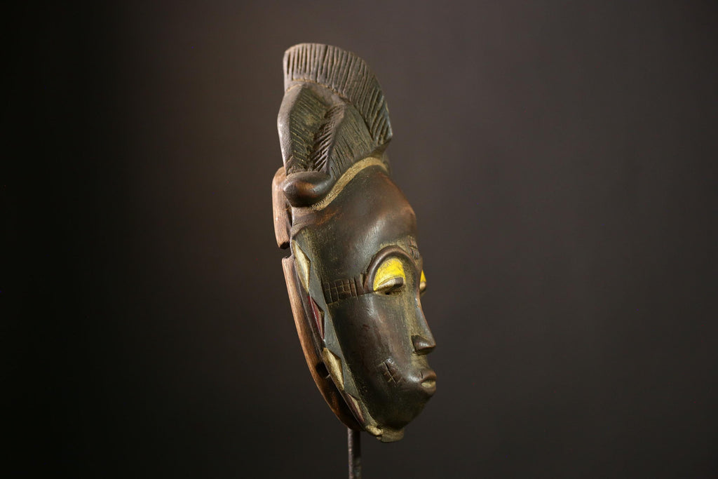 African Baule Mask Authentic Handcrafted Tribal Wooden Art, Antique Decorative Wall Hanging Sculpture from Ivory Coast -G3990