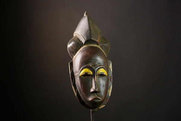 African Baule Mask | Authentic Wooden Tribal Face | Vintage Wall Art Decor | Handcrafted Ivory Coast Sculpture | Ethnic Collectible -G3989