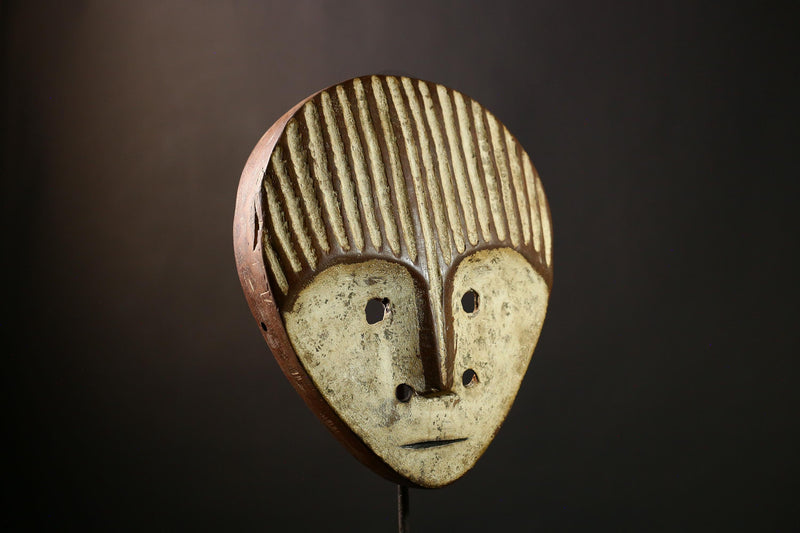 African Bwami Mask: Authentic Lega Tribal Art, Handcarved Wooden Face Sculpture, Unique Cultural Wall Decor, Collectible Artifact-G3986