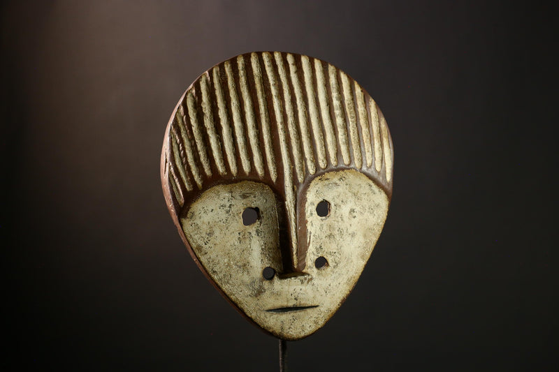 African Bwami Mask: Authentic Lega Tribal Art, Handcarved Wooden Face Sculpture, Unique Cultural Wall Decor, Collectible Artifact-G3986