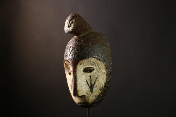 African Bwami Mask: Vintage Lega Tribal Art, Hand-Carved Wooden Sculpture, Unique Cultural Decor, Collectible Home Display-G3985