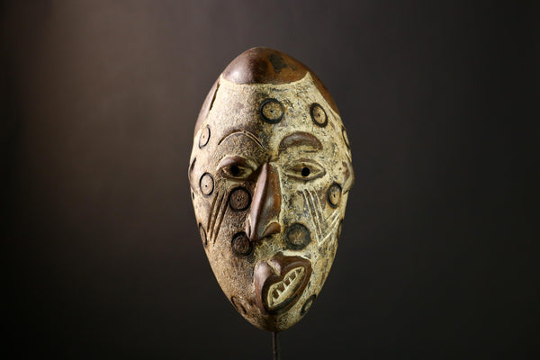 African Lega Bwami Mask Vintage Tribal Face Sculpture, Hand-Carved Wooden Wall Art, Unique Ethnic Home Decor, Collectible Cultural -G3981