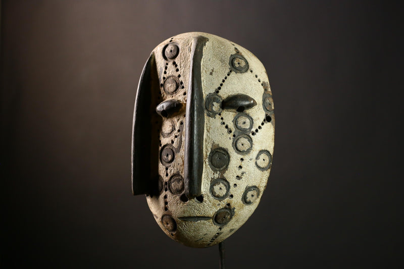 African Three Faces Bwami Mask: Authentic Lega Tribal Art, Handcrafted Wooden Sculpture, Unique Cultural Home Decor, Collectible -G3979