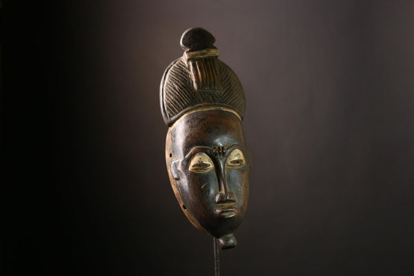 African Baule Mask | Authentic Wooden Tribal Face | Vintage Wall Art Decor | Handcrafted Ivory Coast Sculpture | Ethnic Collectible -G3975