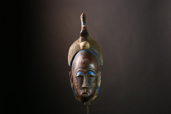 African Baule Mask | Antique Tribal Face Sculpture | Vintage Wooden Wall Art | Authentic Ivory Coast Decor | Ethnic Collectible -G3974