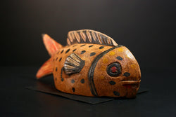 African Mask - Hand-Carved Bozo Fish Puppet Art - Tribal Wall Hanging Sculpture for Unique Home Décor and Cultural Collectible Display-G3738