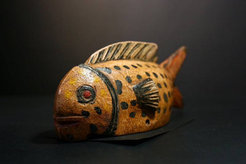 African Mask - Hand-Carved Bozo Fish Puppet Art - Tribal Wall Hanging Sculpture for Unique Home Décor and Cultural Collectible Display-G3738