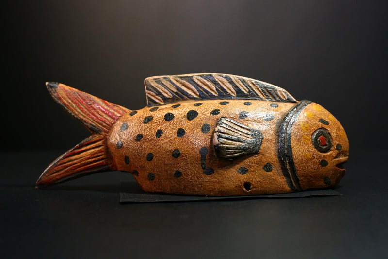 African Mask - Hand-Carved Bozo Fish Puppet Art - Tribal Wall Hanging Sculpture for Unique Home Décor and Cultural Collectible Display-G3738