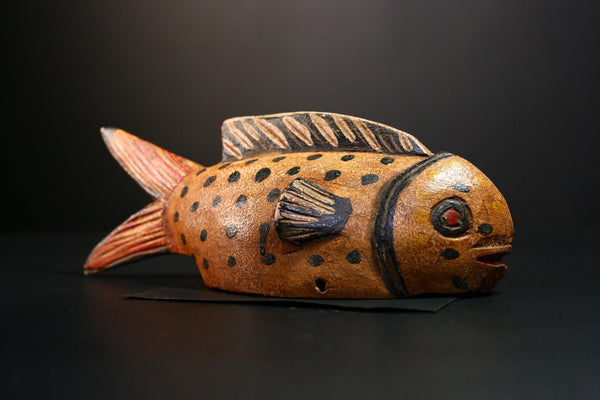 African Mask - Hand-Carved Bozo Fish Puppet Art - Tribal Wall Hanging Sculpture for Unique Home Décor and Cultural Collectible Display-G3738