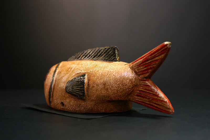 African Mask - Hand-Carved Bozo Fish Puppet Art - Tribal Wall Hanging Sculpture for Unique Home Décor and Cultural Collectible Display-G3737