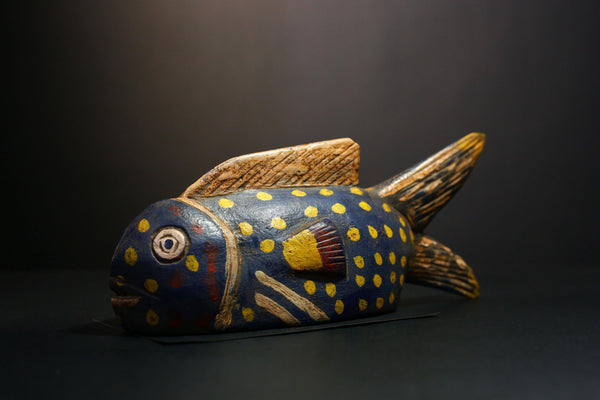 African Mask - Hand-Carved Bozo Fish Puppet Art - Tribal Wall Hanging Sculpture for Unique Home Décor and Cultural Collectible Display-G3736