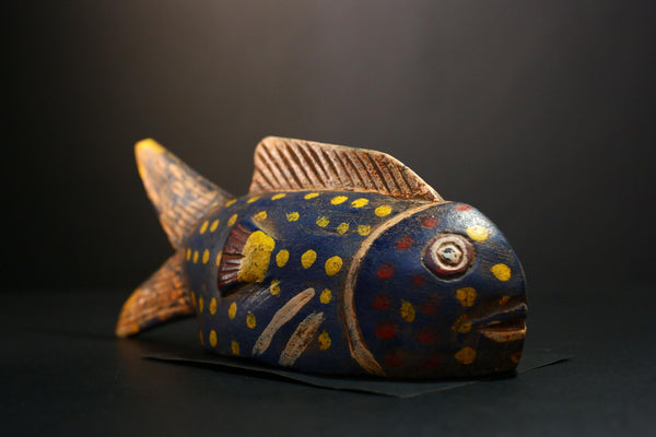 African Mask - Hand-Carved Bozo Fish Puppet Art - Tribal Wall Hanging Sculpture for Unique Home Décor and Cultural Collectible Display-G3736