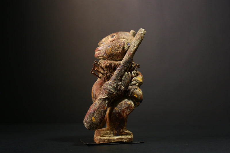 African  Sculpture - Hand-Carved Nkisi N'Kondi Figure - Unique Tribal Art and Primitive Wood Decor for Collectible Home Display-G3735