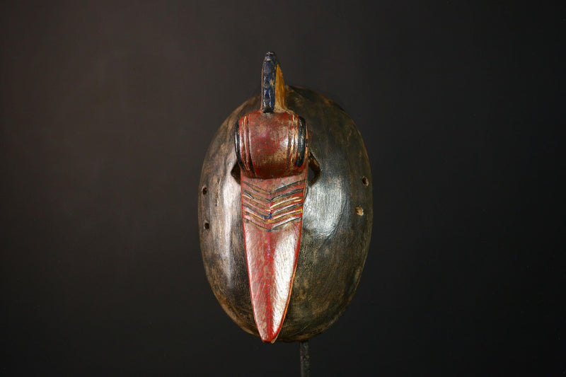 African Mask Rare Hand-Carved Tribal Art with Prominent Nose, Unique Wall Decor, Ethnic Sculpture for Home Decoration and Collectibles-G3731