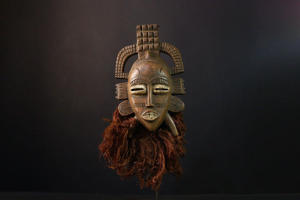 African Mask - Vintage Hand-Carved Senufo Kpelie Tribal Art - Unique Wall Décor for Home and Cultural Collectible Display- G3724