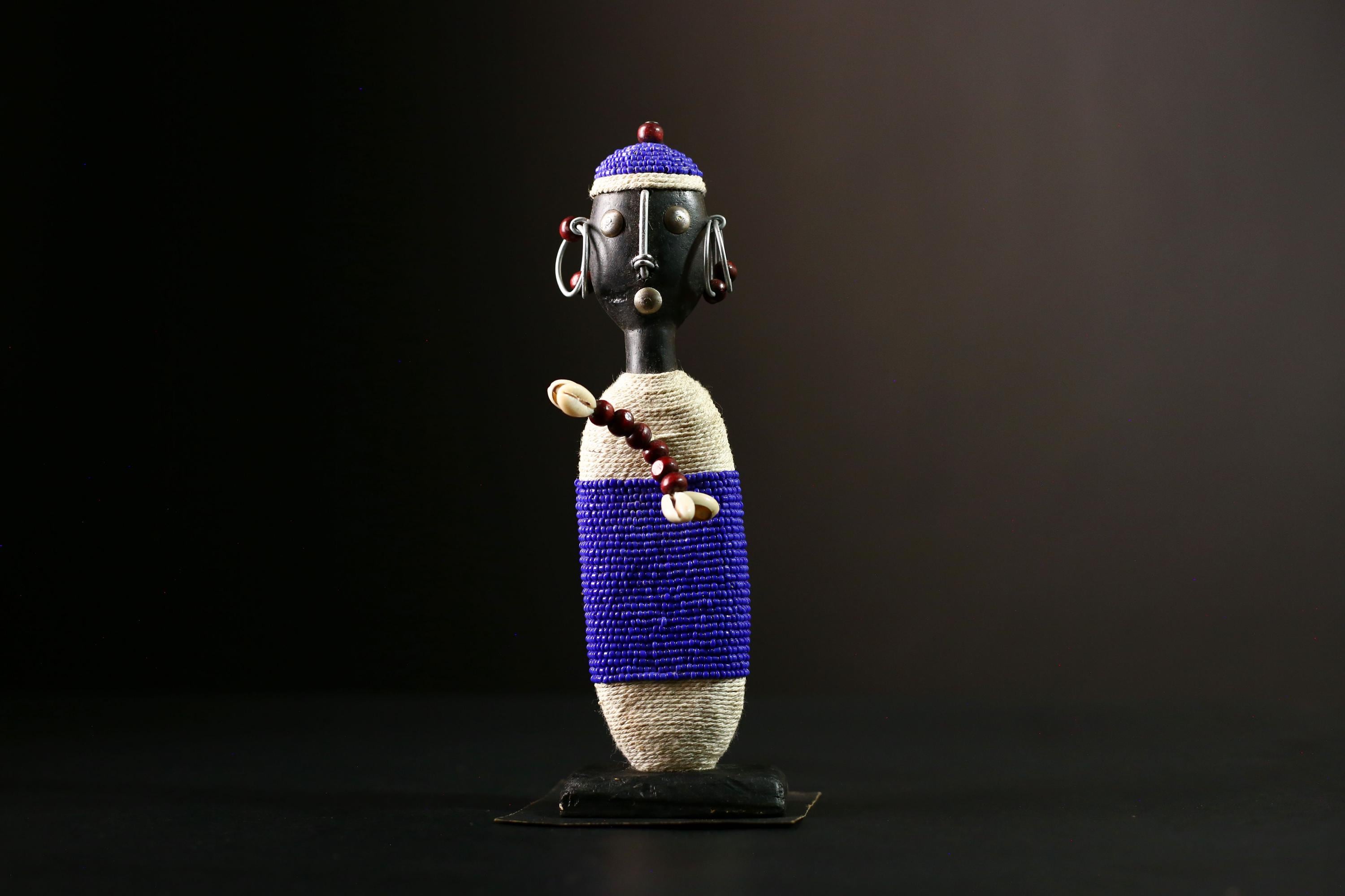 African Beaded Namji Doll Handmade Colorful Ethnic Art Sculpture for Home Decor, Unique African Tribal Collectible Decor Piece-G1124