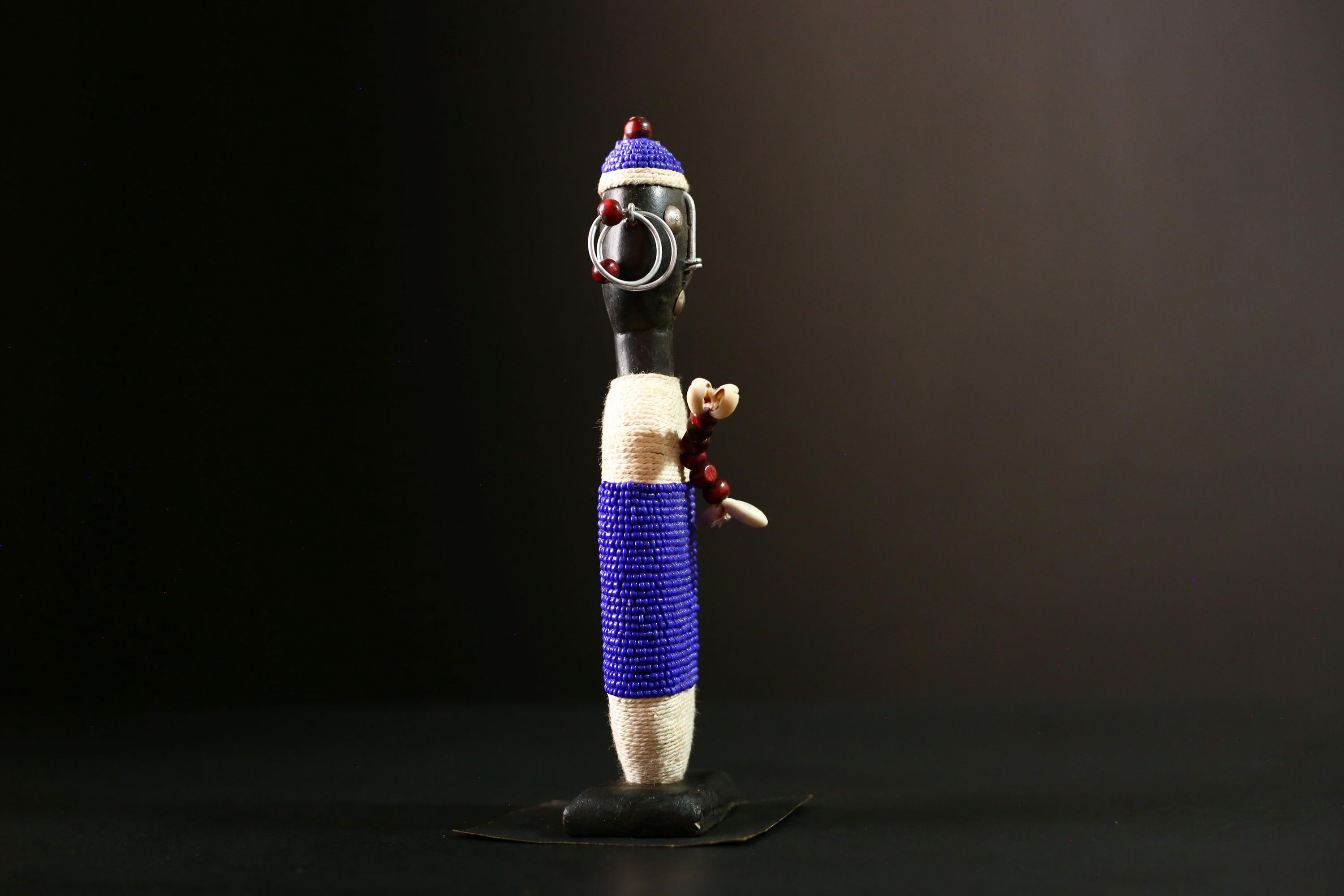African Beaded Namji Doll Handmade Colorful Ethnic Art Sculpture for Home Decor, Unique African Tribal Collectible Decor Piece-G1124