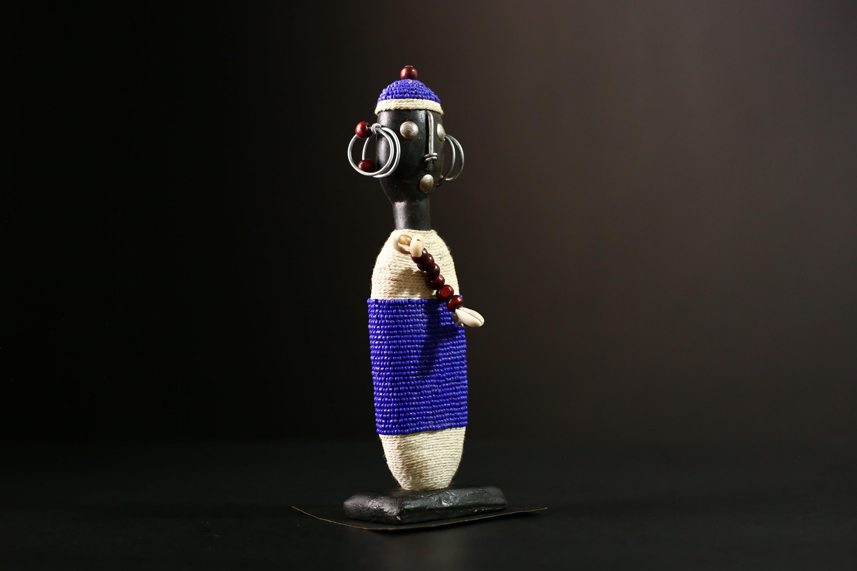 African Beaded Namji Doll Handmade Colorful Ethnic Art Sculpture for Home Decor, Unique African Tribal Collectible Decor Piece-G1124