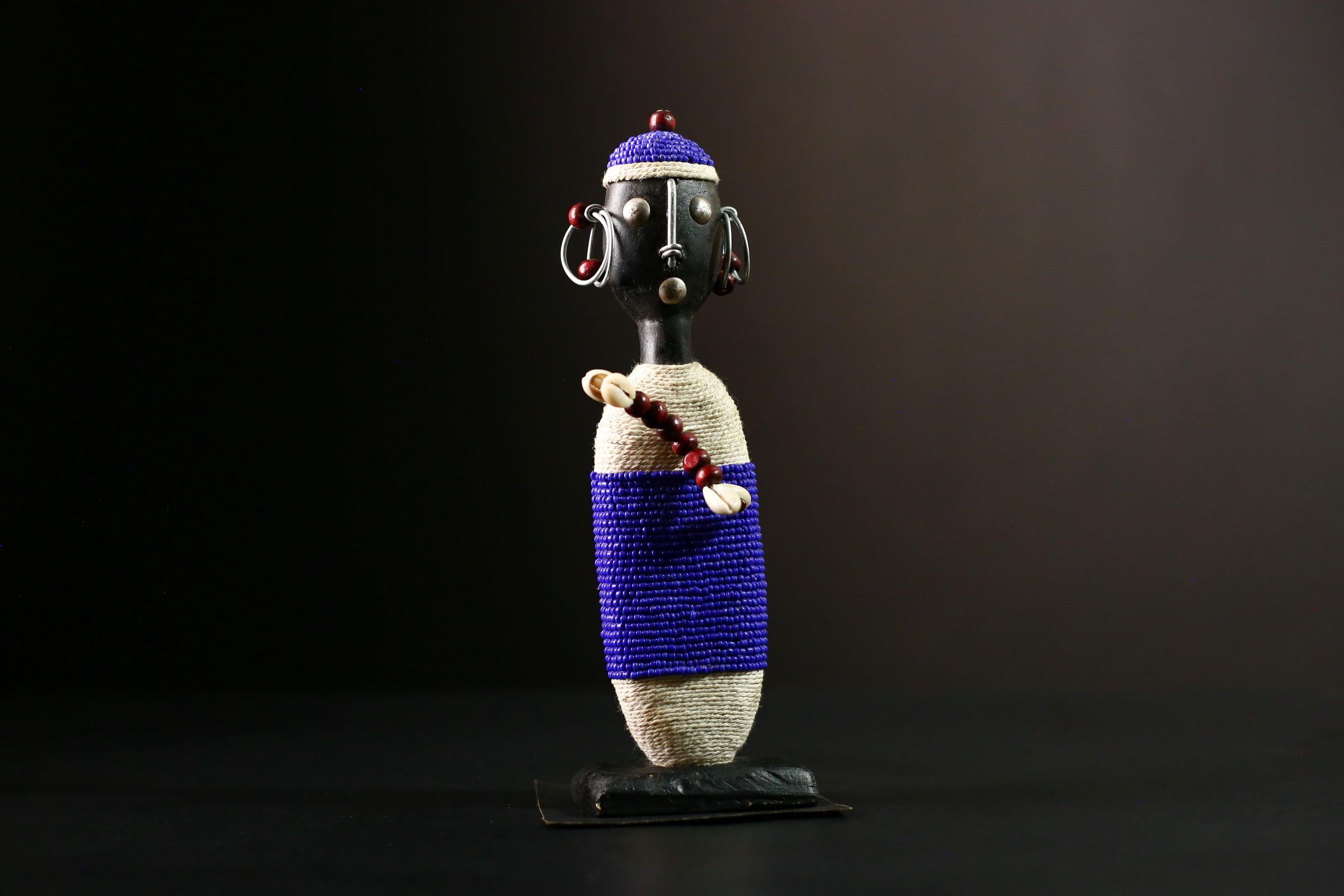 African Beaded Namji Doll Handmade Colorful Ethnic Art Sculpture for Home Decor, Unique African Tribal Collectible Decor Piece-G1124