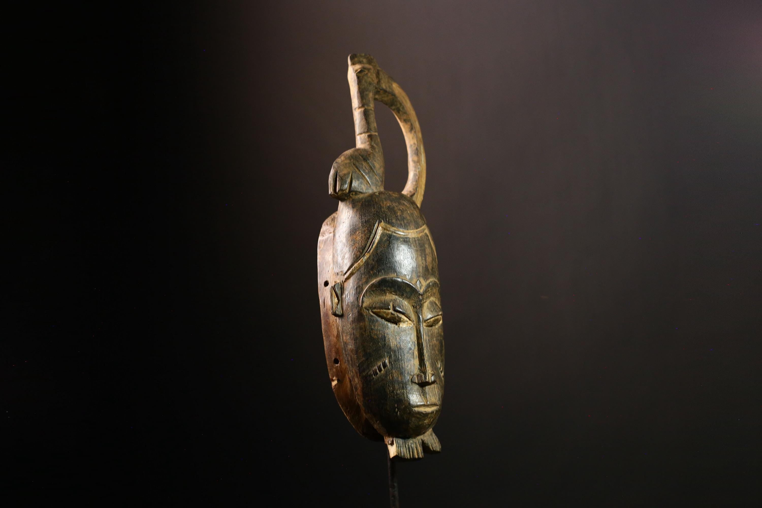 African Baule Goli face mask Handcrafted Colorful Carved Wood Art Sculpture, Unique Tribal Decor for Home and Collectors-7460