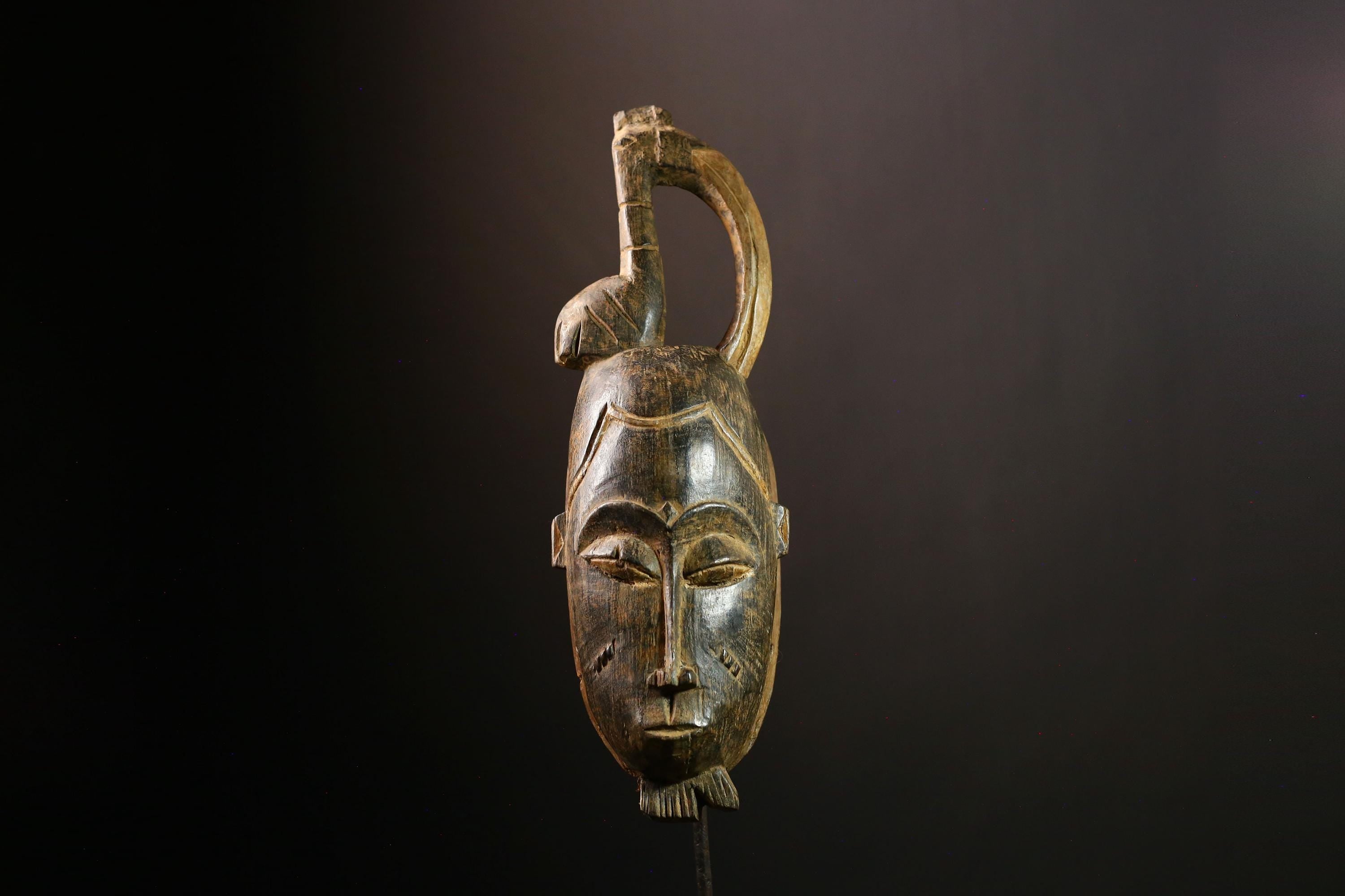 African Baule Goli face mask Handcrafted Colorful Carved Wood Art Sculpture, Unique Tribal Decor for Home and Collectors-7460