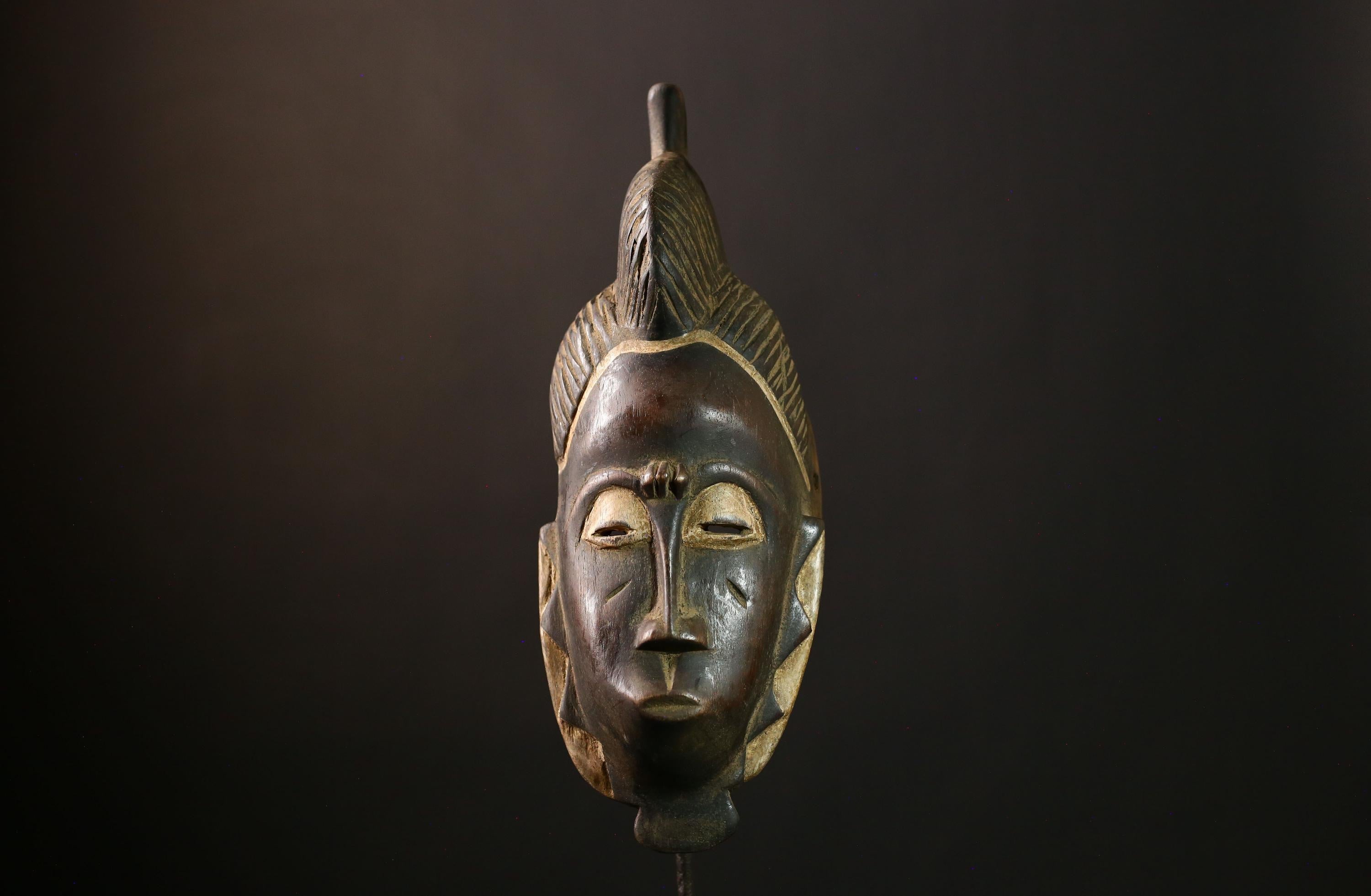 African Guro Mask - Vintage Tribal Face, Original Hand-Carved Wood Wall Decor, Unique Antique Art Piece for Home Collectors-G4011