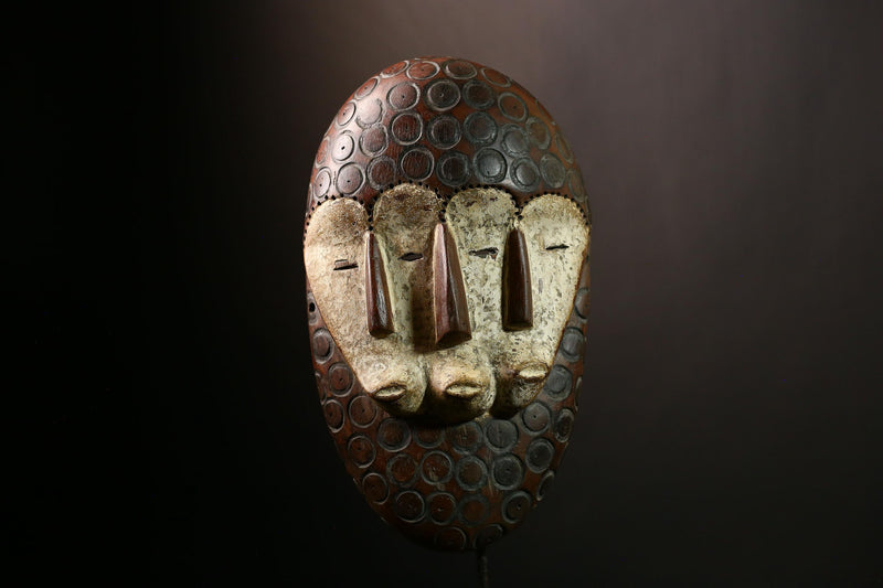 African Bwami Four-Faced Mask, Lega Tribal Society Sculpture, Handcrafted Art, Unique Ethnic Decor, Collectible Wall Display for Home-G4004