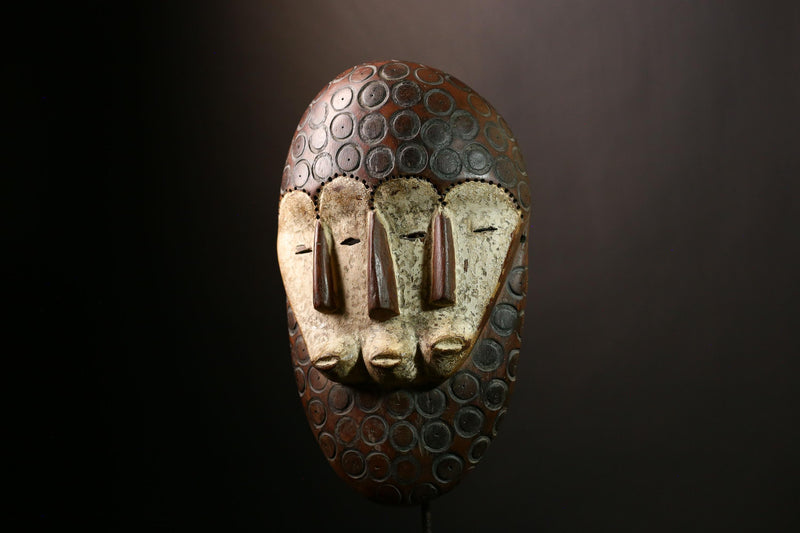 African Bwami Four-Faced Mask, Lega Tribal Society Sculpture, Handcrafted Art, Unique Ethnic Decor, Collectible Wall Display for Home-G4004