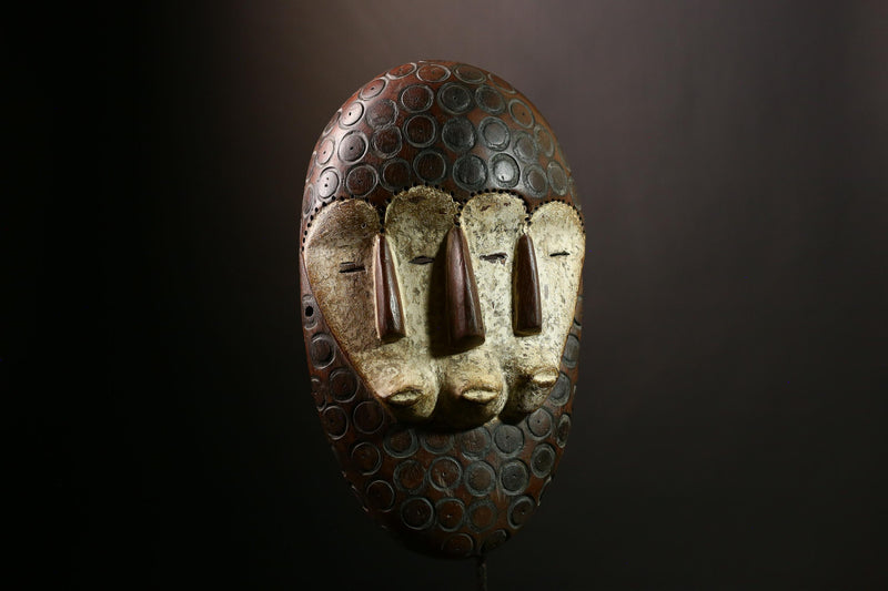 African Bwami Four-Faced Mask, Lega Tribal Society Sculpture, Handcrafted Art, Unique Ethnic Decor, Collectible Wall Display for Home-G4004