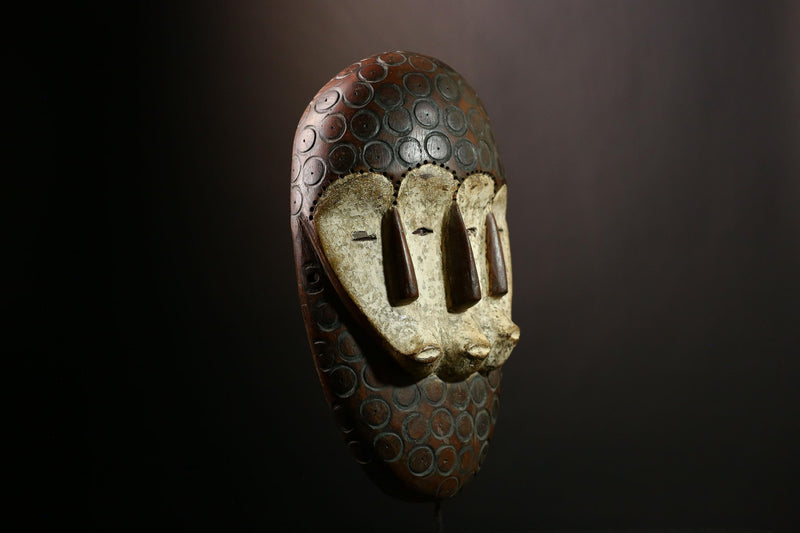 African Bwami Four-Faced Mask, Lega Tribal Society Sculpture, Handcrafted Art, Unique Ethnic Decor, Collectible Wall Display for Home-G4004