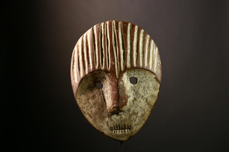 African Lega Mask | Authentic Tribal Face Sculpture | Congo Bwami Ceremonial Art | Wooden Ethnic Wall Decor | Collectible Muminia-G4001