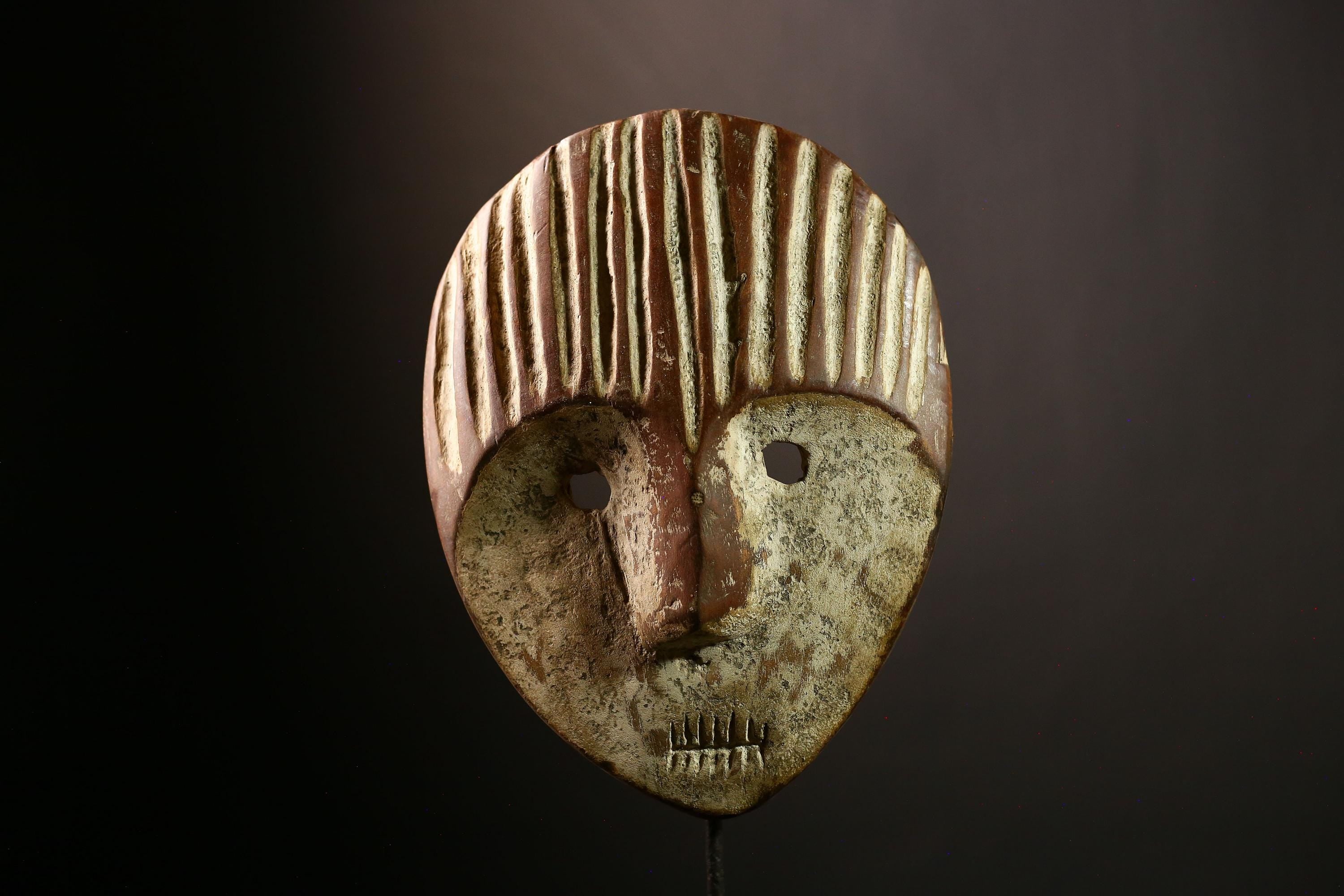 African Lega Mask | Authentic Tribal Face Sculpture | Congo Bwami Ceremonial Art | Wooden Ethnic Wall Decor | Collectible Muminia-G4001