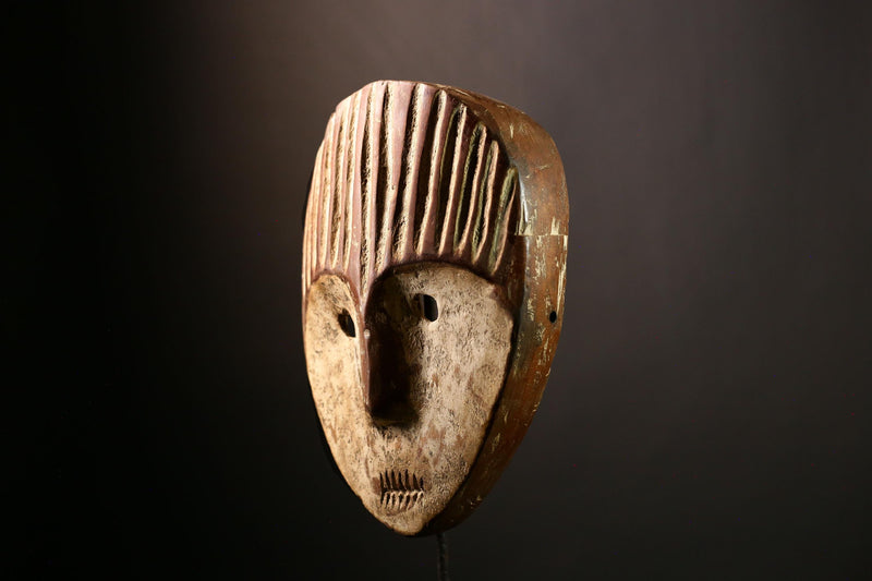 African Lega Mask | Authentic Tribal Face Sculpture | Congo Bwami Ceremonial Art | Wooden Ethnic Wall Decor | Collectible Muminia-G4001