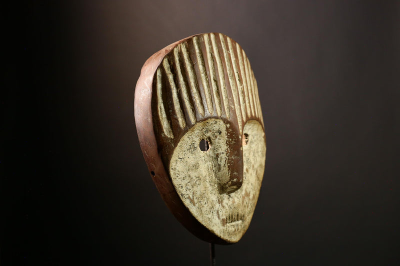 African Lega Mask | Authentic Tribal Face Sculpture | Congo Bwami Ceremonial Art | Wooden Ethnic Wall Decor | Collectible Muminia-G4001