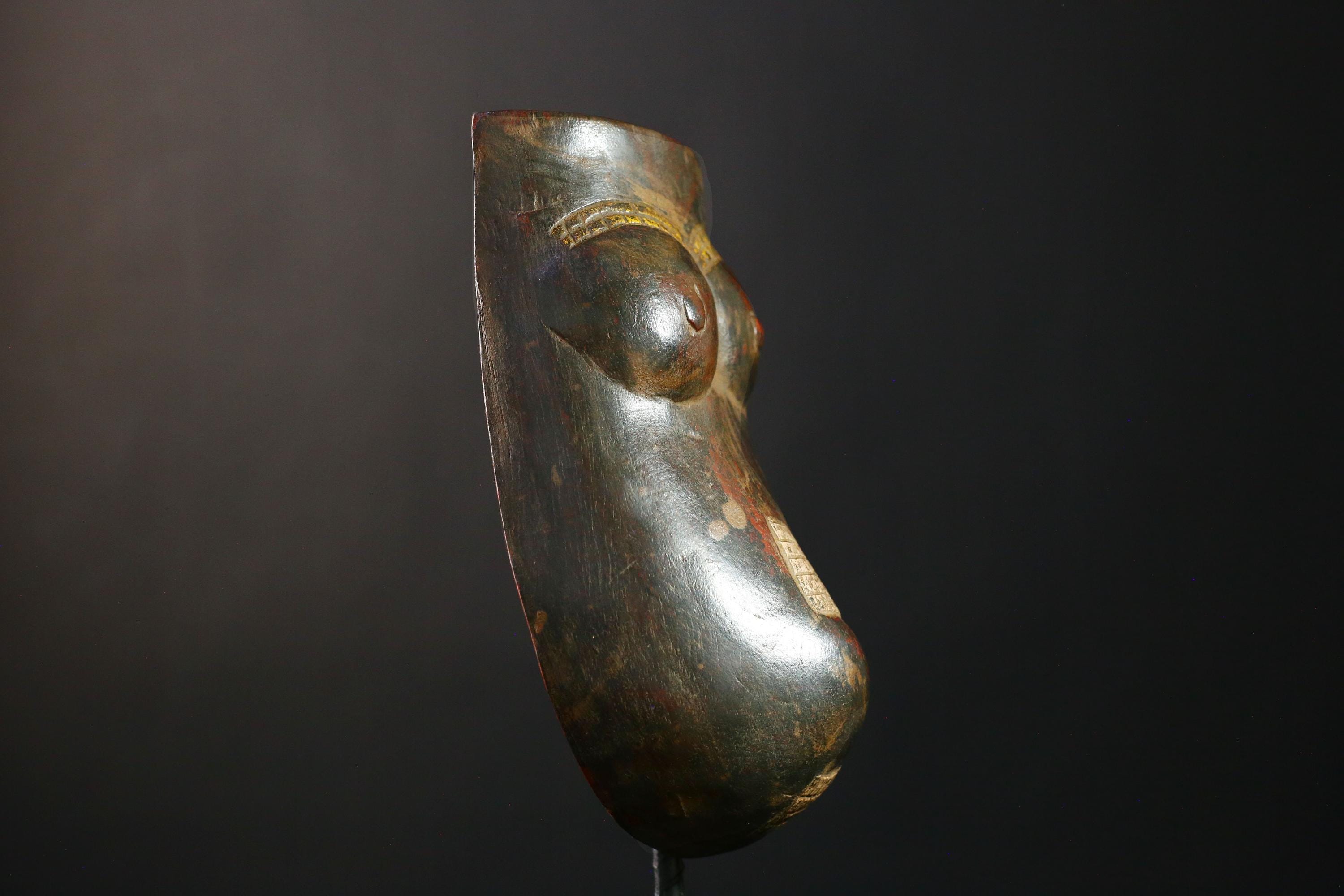 African Mask - Authentic Makonde Belly Mask, Hand-Carved Wooden Wall Art, Unique Tribal Decor, Cultural Home Accent for Collectors-G3753