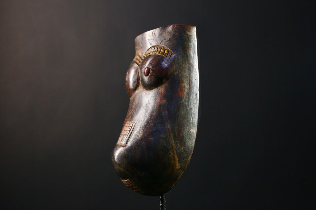 African Mask - Authentic Makonde Belly Mask, Hand-Carved Wooden Wall Art, Unique Tribal Decor, Cultural Home Accent for Collectors-G3753
