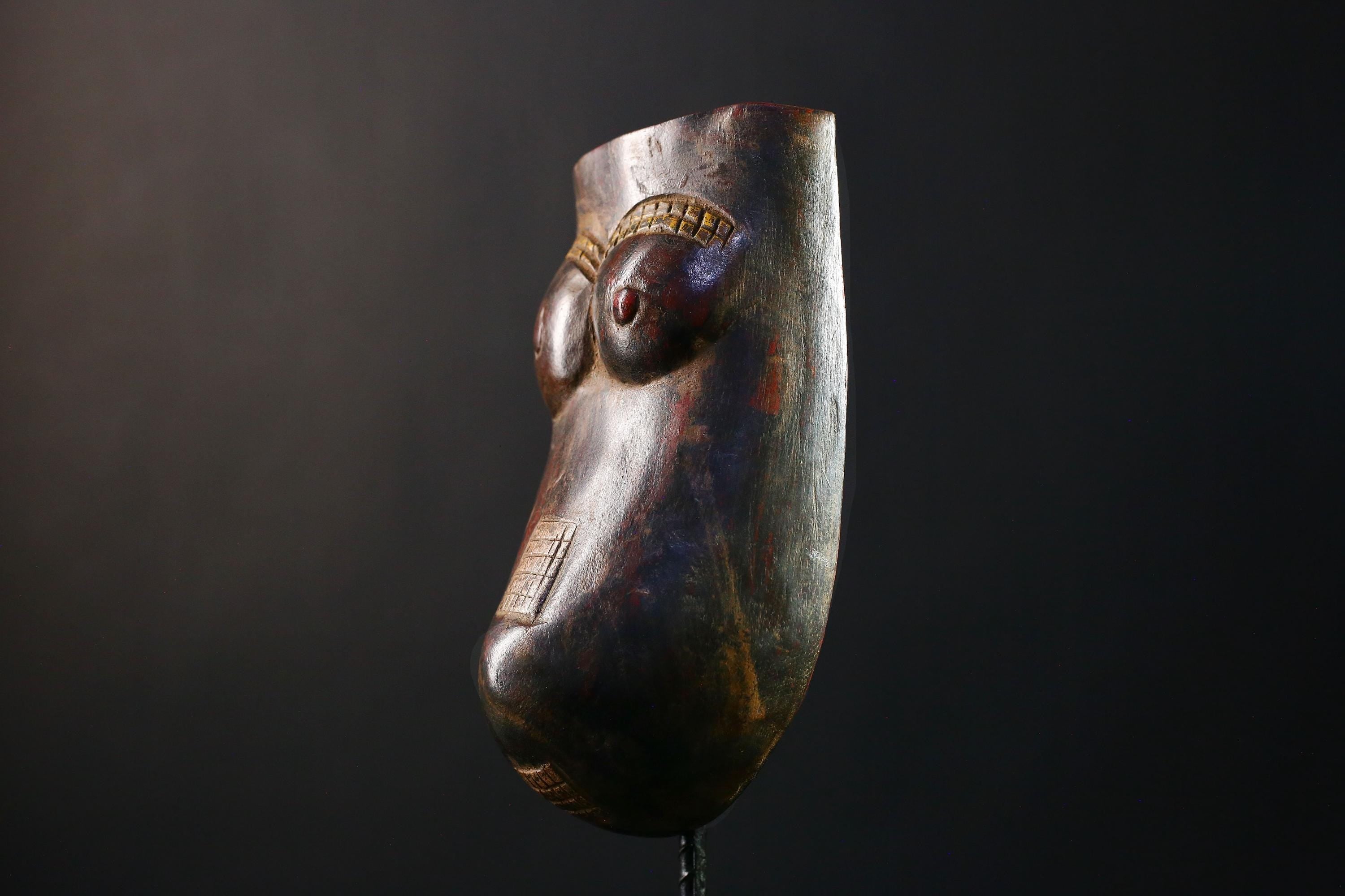 African Mask - Authentic Makonde Belly Mask, Hand-Carved Wooden Wall Art, Unique Tribal Decor, Cultural Home Accent for Collectors-G3753