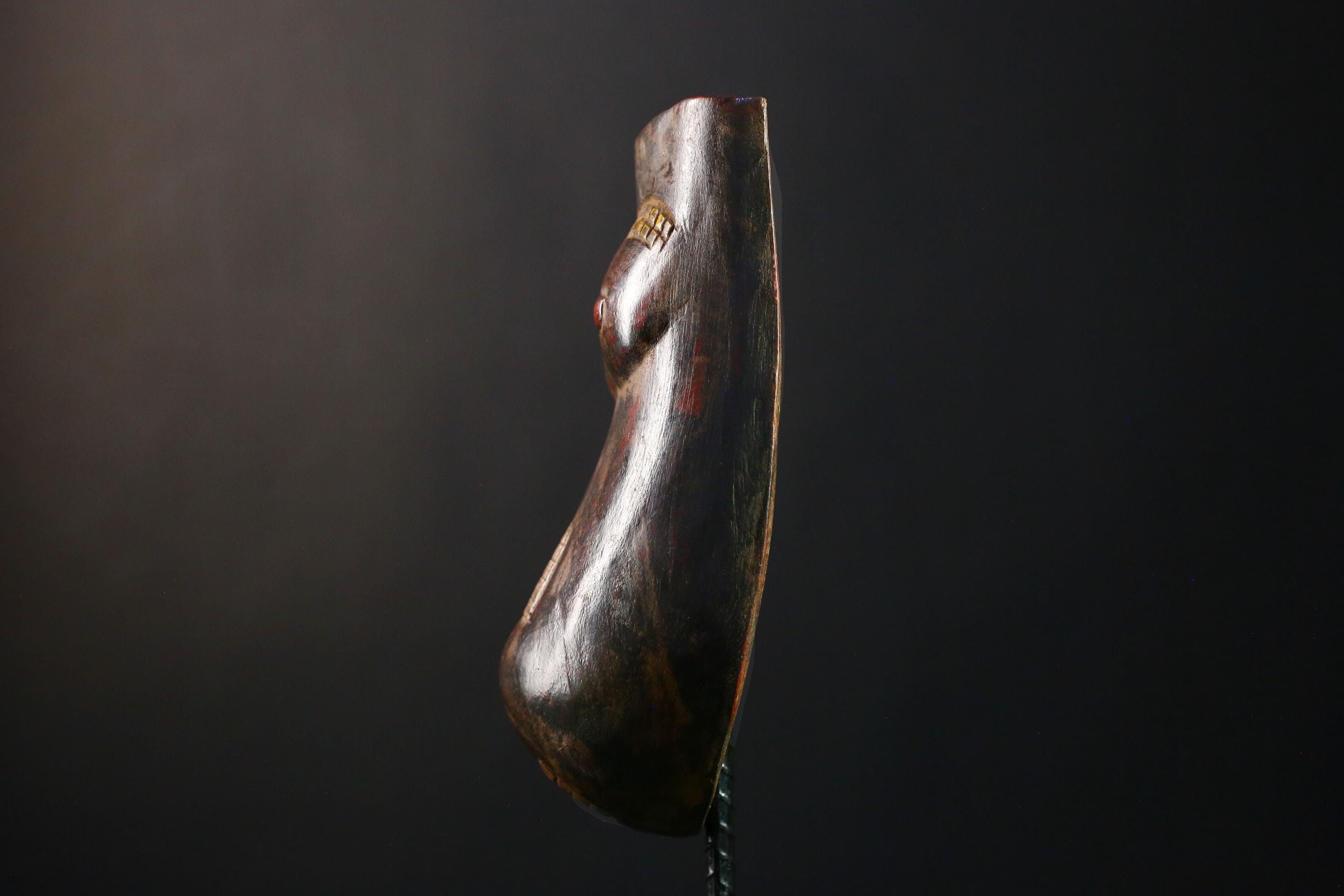 African Mask - Authentic Makonde Belly Mask, Hand-Carved Wooden Wall Art, Unique Tribal Decor, Cultural Home Accent for Collectors-G3753