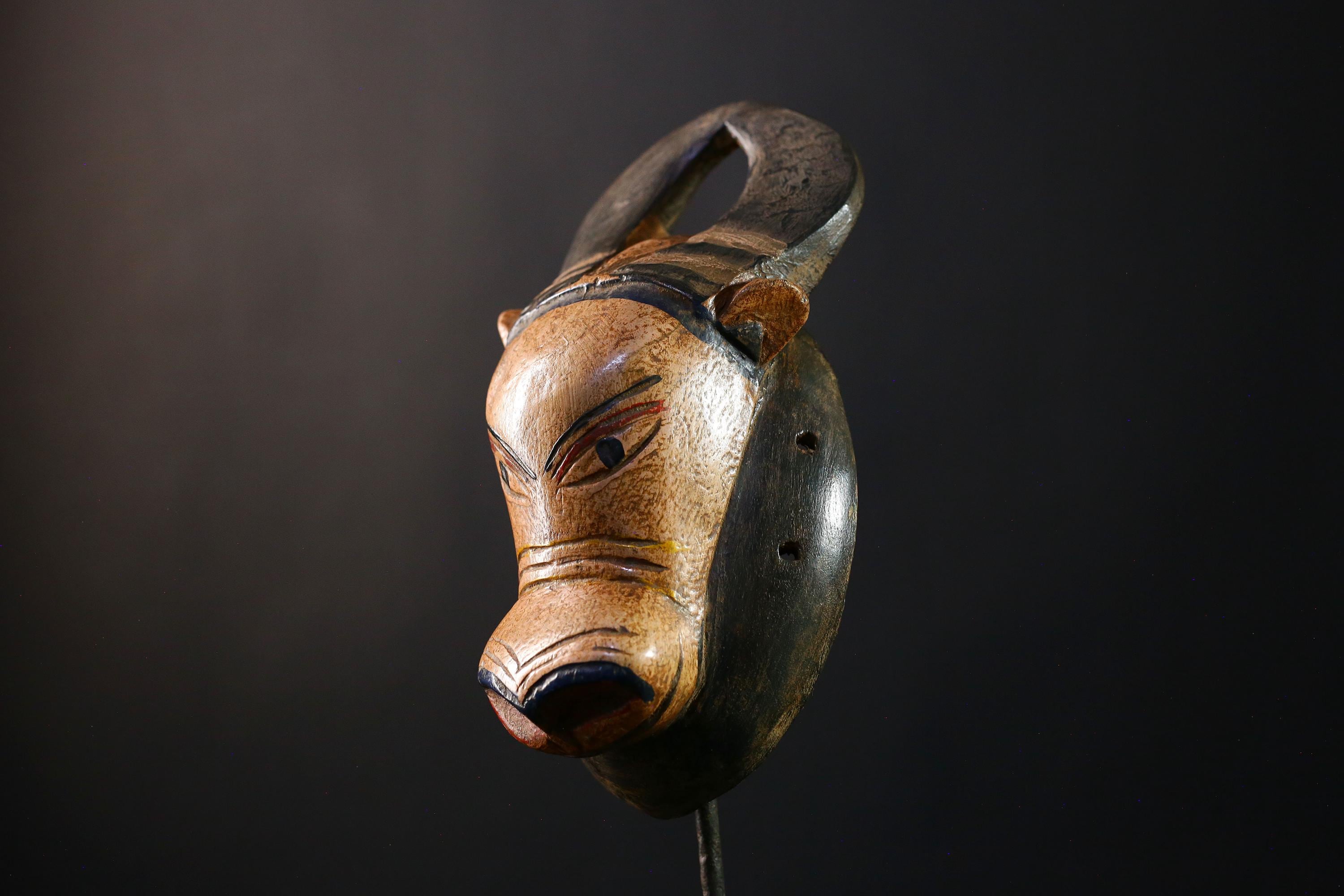 African Mask - Bobo Fing Antelope Hand-Carved Mask, Unique Tribal Wood Art, Cultural Wall Decor, Collectible Ethnic Sculpture Piece- G3747